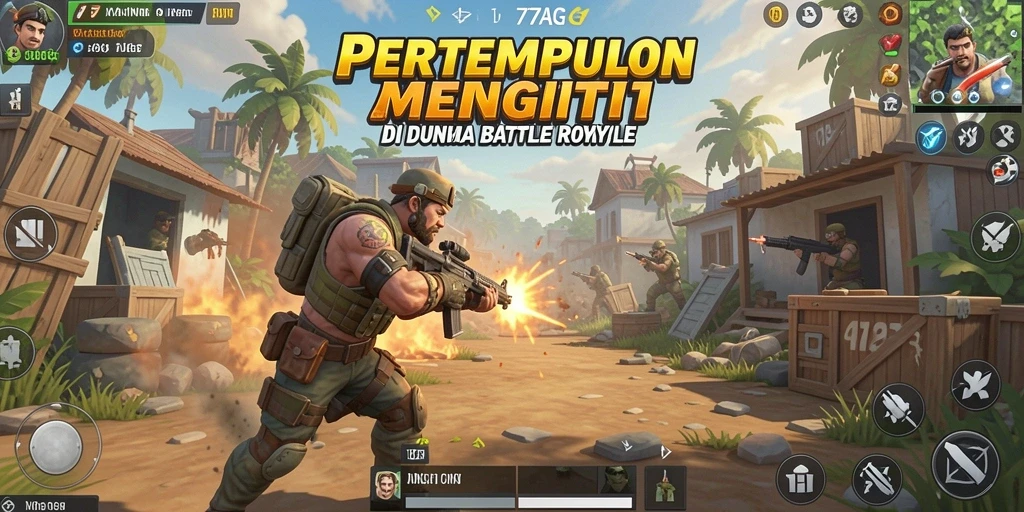 Screenshot gameplay 77AG menampilkan aksi klasik Battle Royale.