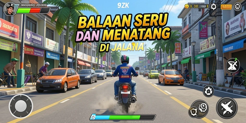 Gameplay seru 9ZK dengan balapan menegangkan.