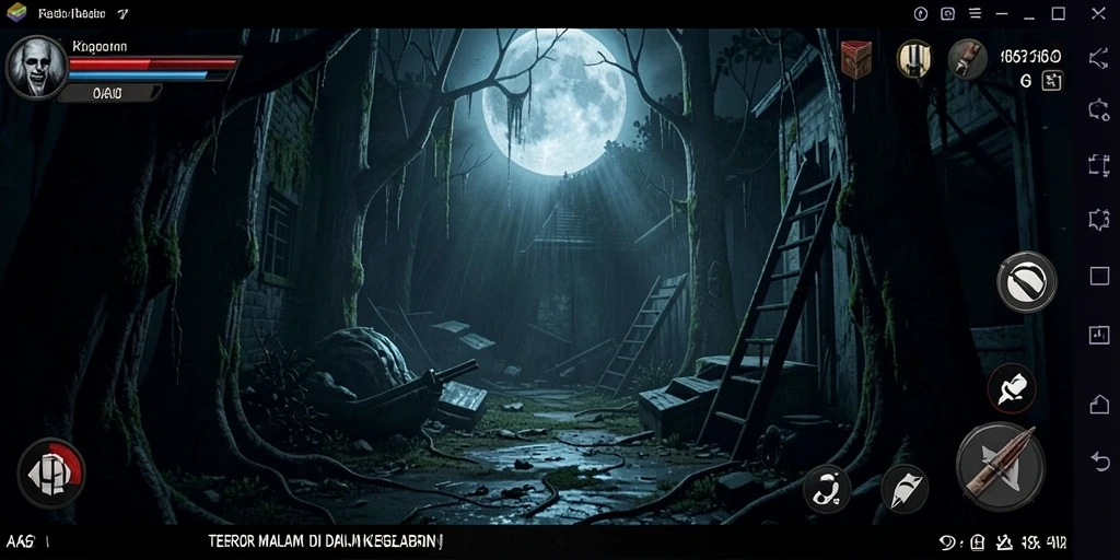 Tampilan gameplay mencekam di dalam dunia <strong>AA62</strong> yang gelap dan misterius.