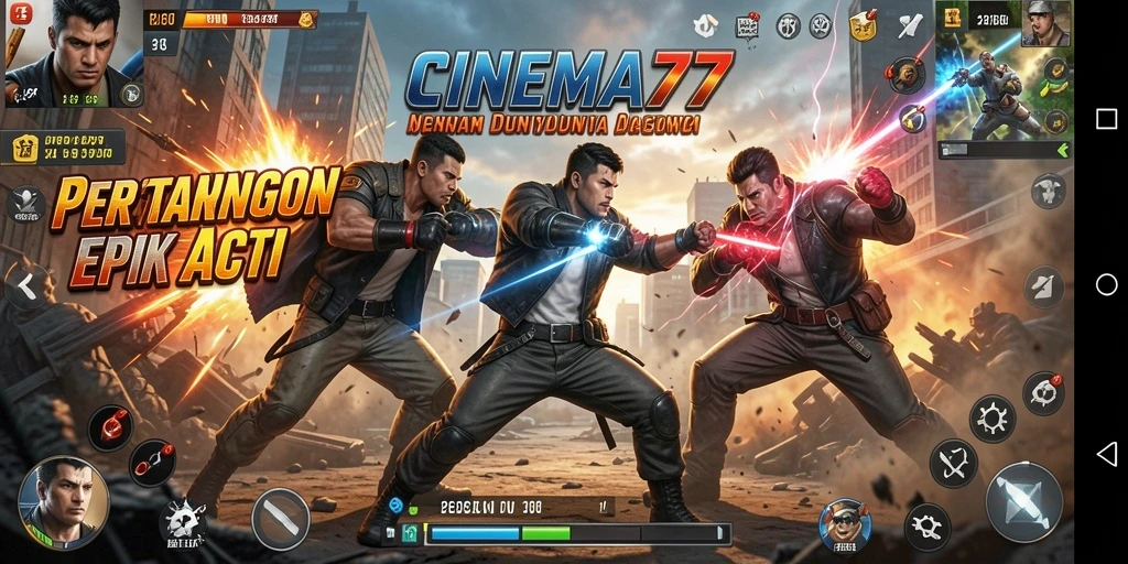 Screenshot gameplay CINEMA77 menampilkan aksi pertarungan seru dan grafik menawan.