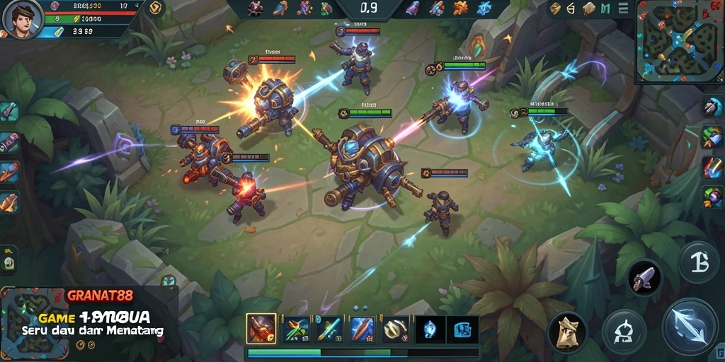 Tangkapan layar gameplay <strong>GRANAT88</strong> yang menampilkan pertarungan seru di arena MOBA.