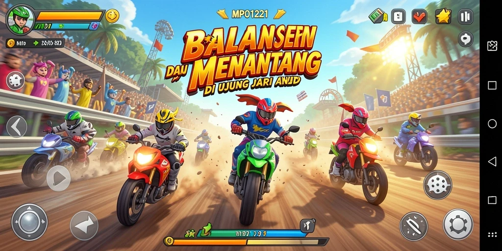 Tampilan gameplay yang mendebarkan dari balapan seru MPO1221.