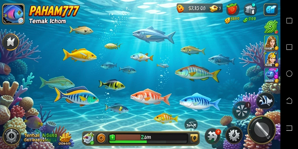 Screenshot gameplay PAHAM777 menunjukkan aksi menembak ikan yang seru.