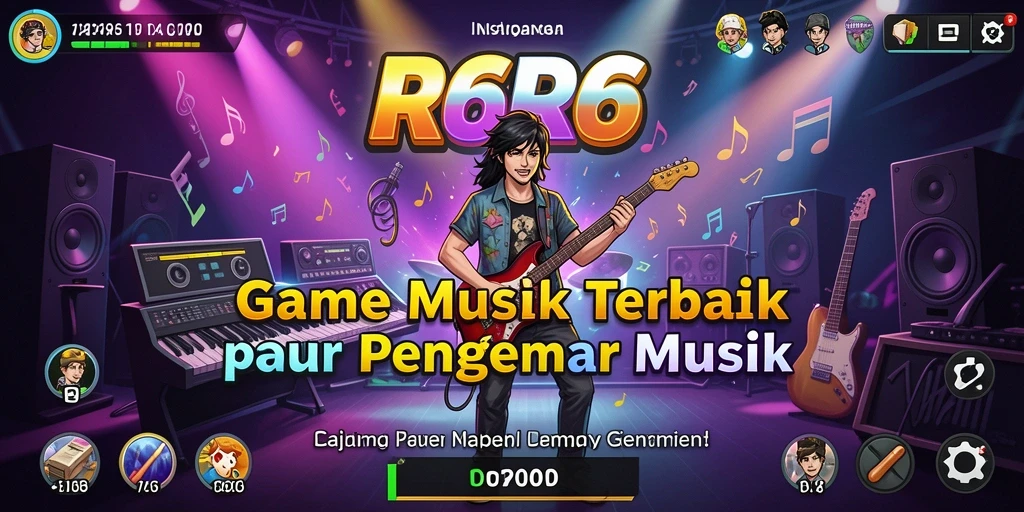 Screenshot R6R6 menunjukkan gameplay seru dengan berbagai lagu.