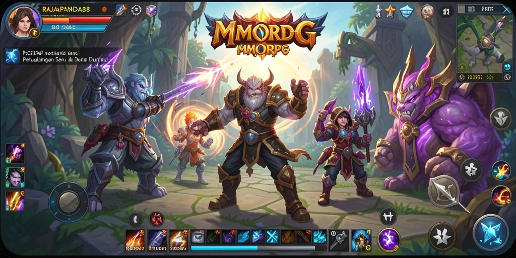 Tangkapan layar RAJAPANDA88 menampilkan aksi seru dalam pertempuran MMORPG.