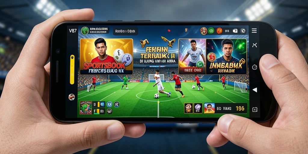 Tampilan antarmuka pengguna dari gameplay Sportsbook V87 yang menarik.