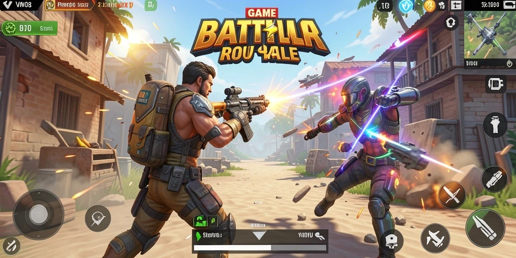 Screenshot menampilkan aksi seru gameplay Battle Royale di VM108.